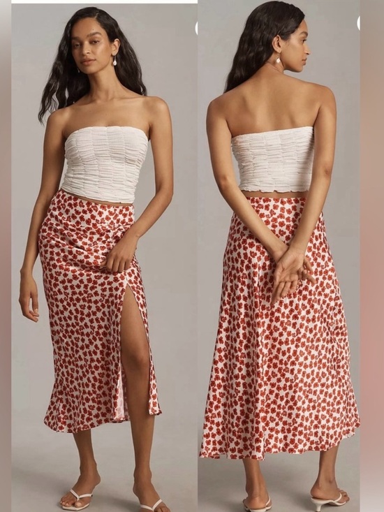 Anthropologie Dresses & Skirts - Maeve Midi Slip Skirt in Red Floral Print Medium
